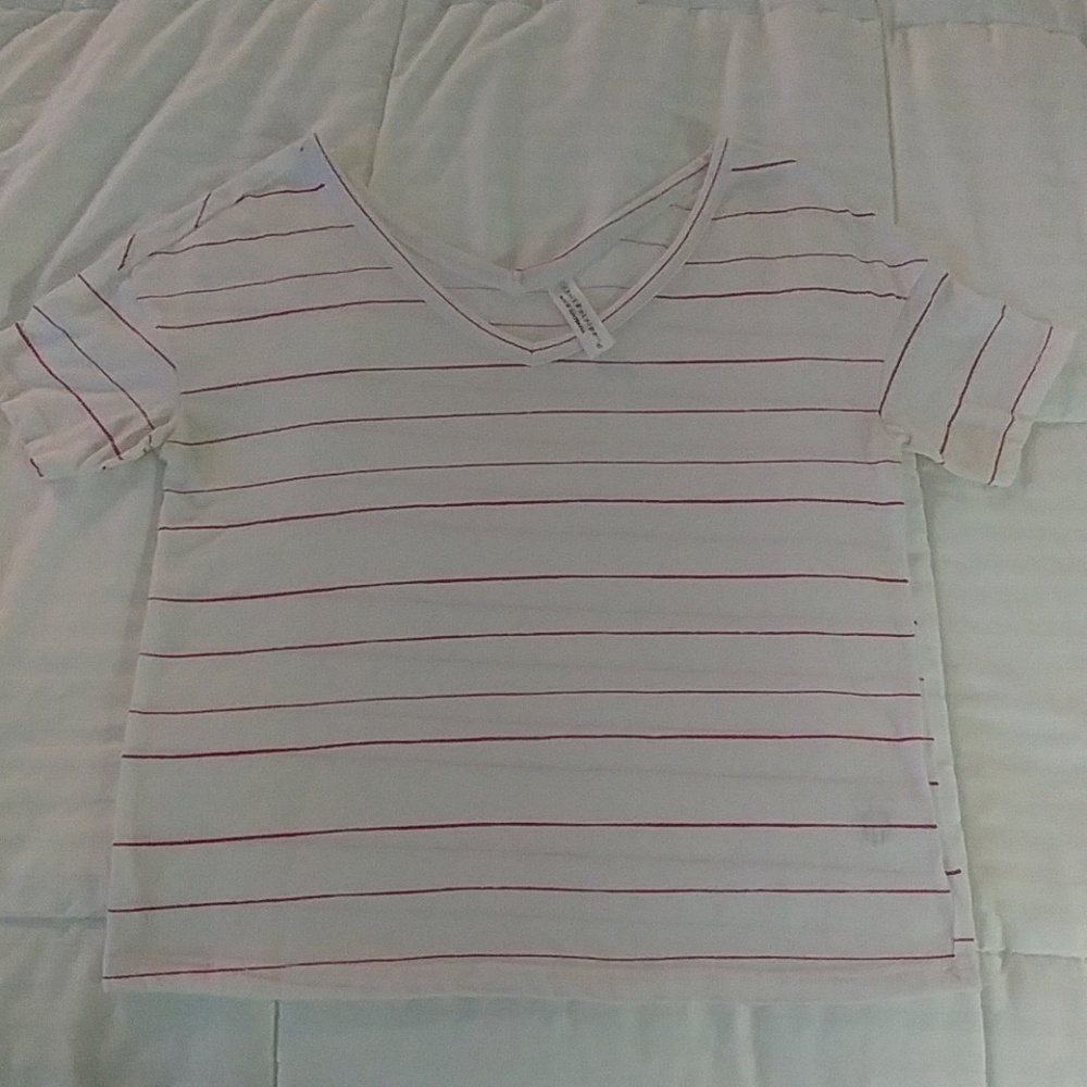 check & stripe white t shirt raspberry pink stripe